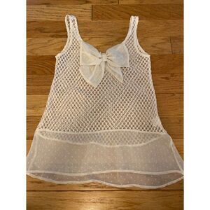 Love Marks women's cream crochet cotton blend tank with front bow size XS